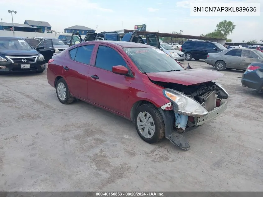 2019 Nissan Versa 1.6 S+ VIN: 3N1CN7AP3KL839636 Lot: 40150853