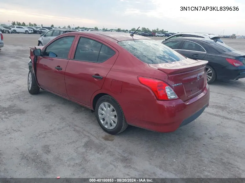 3N1CN7AP3KL839636 2019 Nissan Versa 1.6 S+