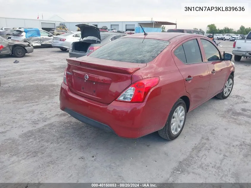 3N1CN7AP3KL839636 2019 Nissan Versa 1.6 S+