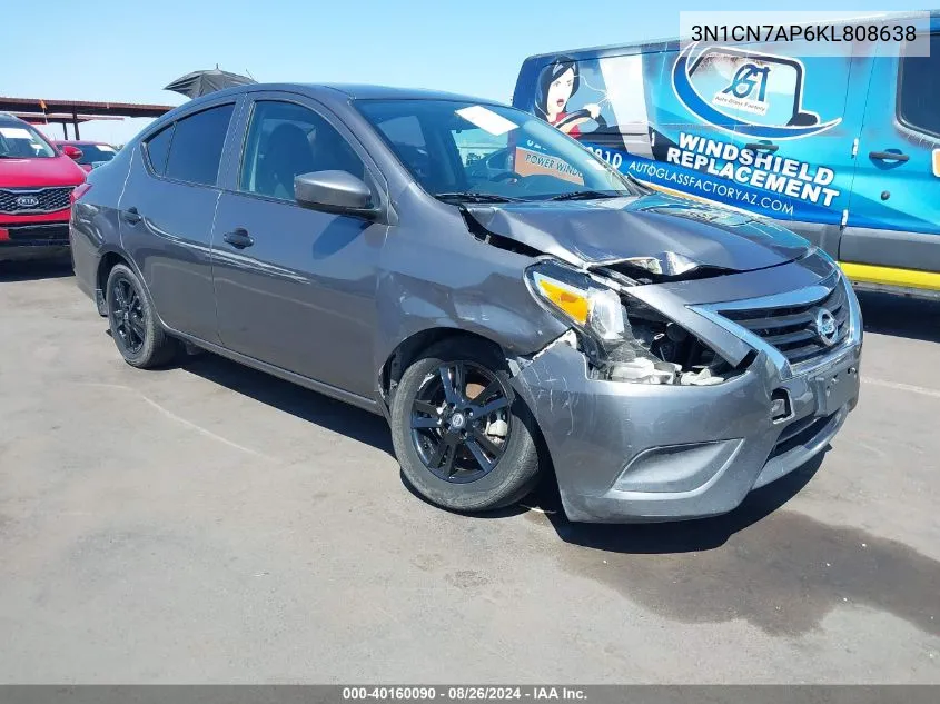 2019 Nissan Versa 1.6 S+ VIN: 3N1CN7AP6KL808638 Lot: 40160090