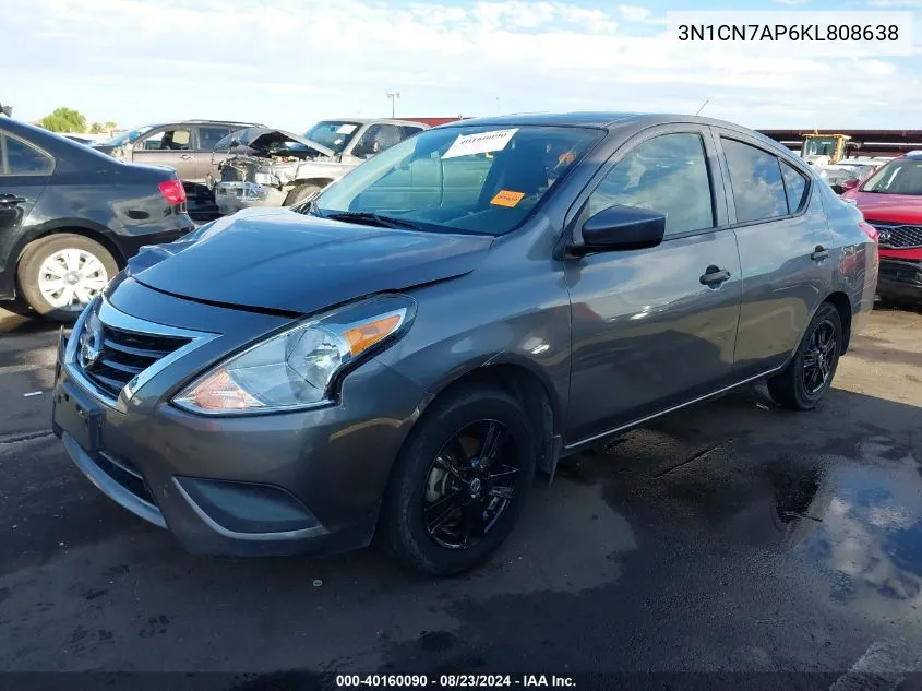 2019 Nissan Versa 1.6 S+ VIN: 3N1CN7AP6KL808638 Lot: 40160090