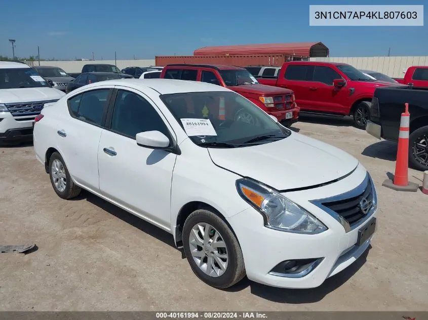 2019 Nissan Versa 1.6 Sv VIN: 3N1CN7AP4KL807603 Lot: 40161994