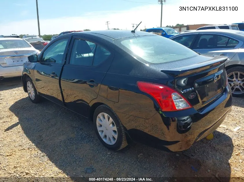 2019 Nissan Versa 1.6 S+ VIN: 3N1CN7APXKL831100 Lot: 40174248