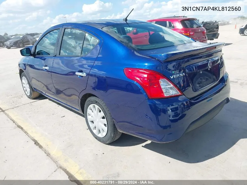 2019 Nissan Versa 1.6 Sv VIN: 3N1CN7AP4KL812560 Lot: 40231791