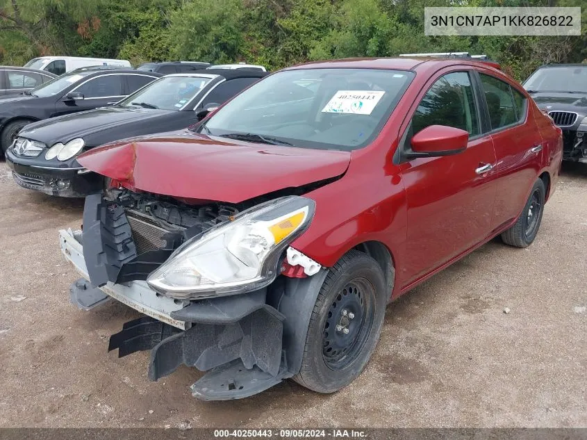 2019 Nissan Versa 1.6 Sv VIN: 3N1CN7AP1KK826822 Lot: 40250443