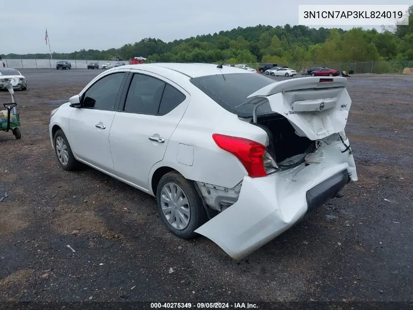 2019 Nissan Versa S/S Plus/Sv VIN: 3N1CN7AP3KL824019 Lot: 40275349