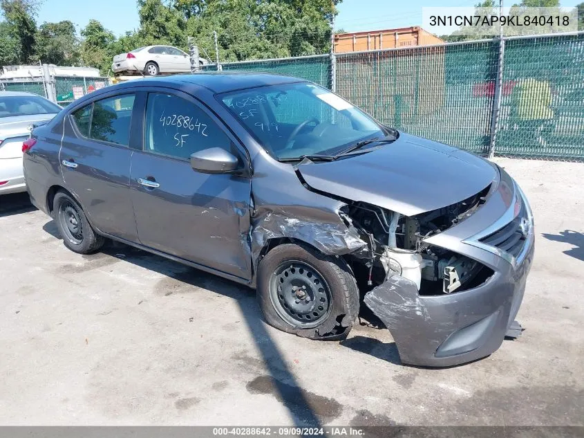 2019 Nissan Versa 1.6 Sv VIN: 3N1CN7AP9KL840418 Lot: 40288642