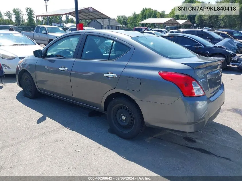 2019 Nissan Versa 1.6 Sv VIN: 3N1CN7AP9KL840418 Lot: 40288642