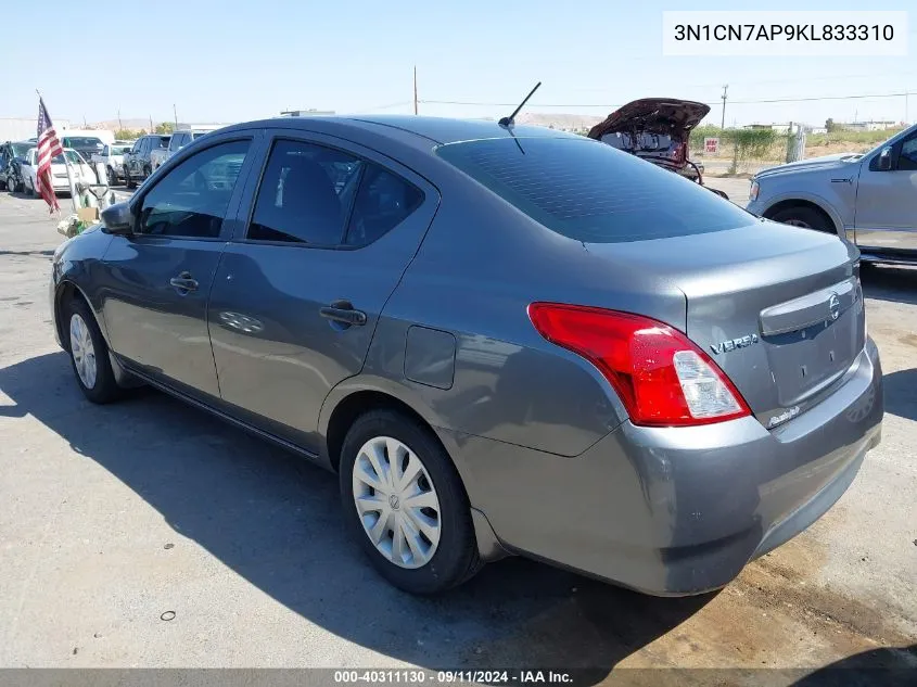 2019 Nissan Versa S/S Plus/Sv VIN: 3N1CN7AP9KL833310 Lot: 40311130