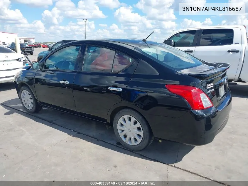 2019 Nissan Versa 1.6 Sv VIN: 3N1CN7AP4KL816687 Lot: 40339140