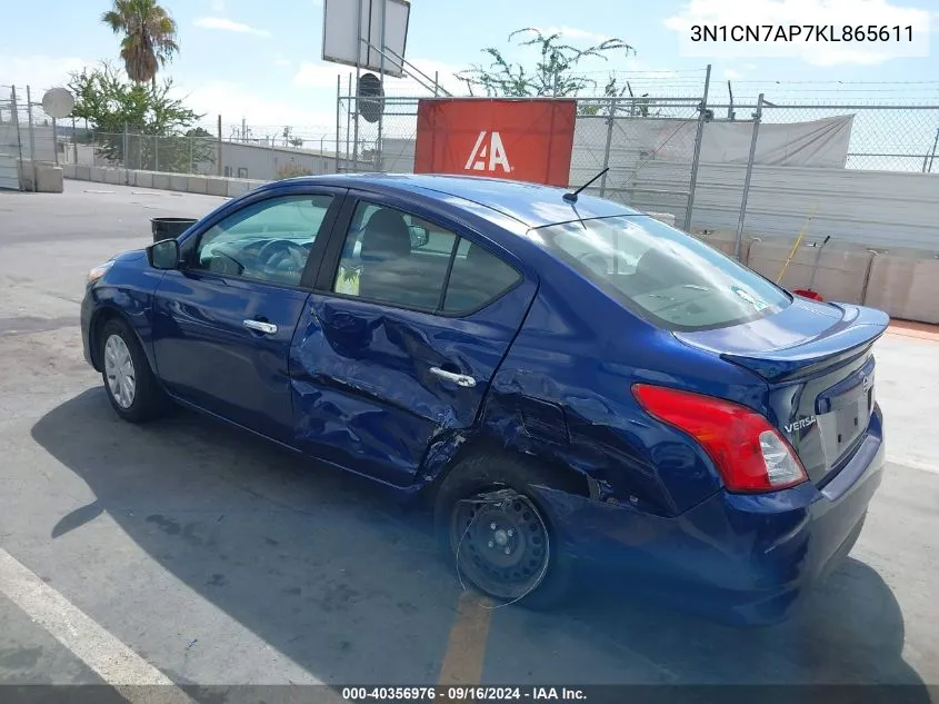 2019 Nissan Versa 1.6 Sv VIN: 3N1CN7AP7KL865611 Lot: 40356976