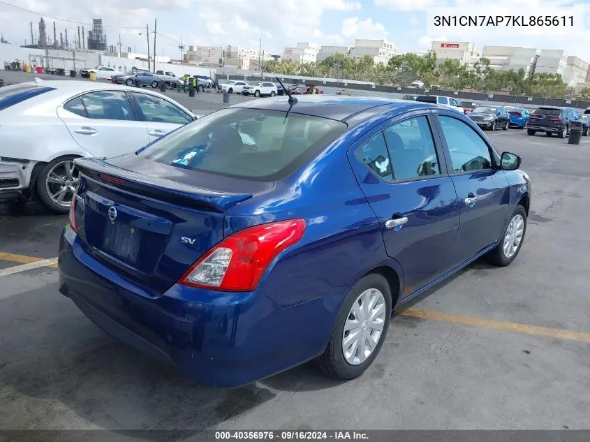 2019 Nissan Versa 1.6 Sv VIN: 3N1CN7AP7KL865611 Lot: 40356976