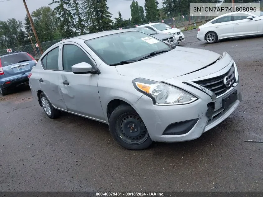 2019 Nissan Versa 1.6 S+ VIN: 3N1CN7AP7KL808096 Lot: 40379481