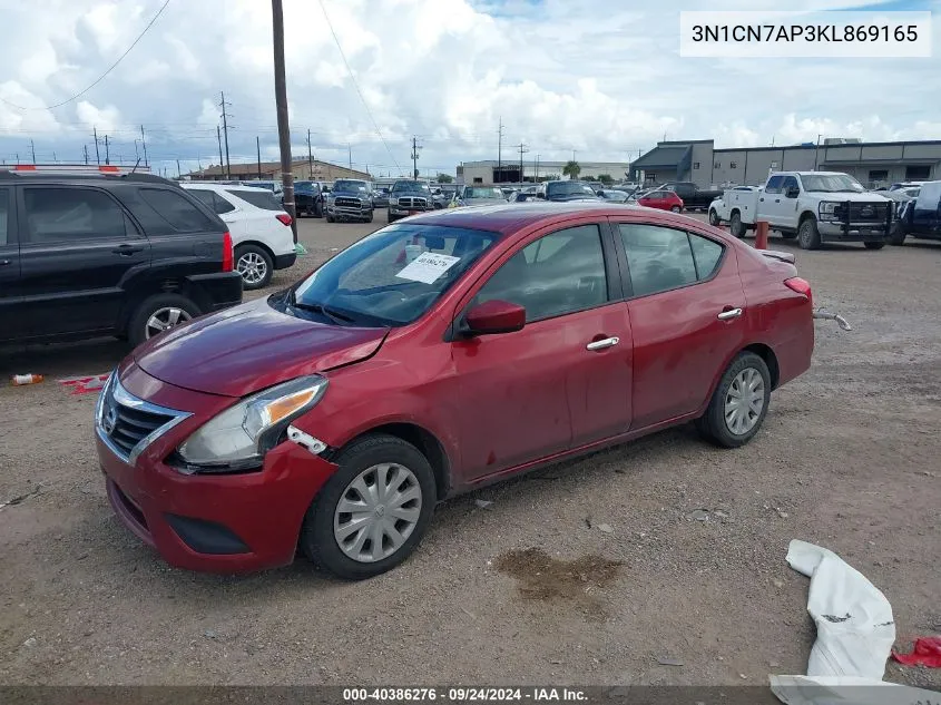 2019 Nissan Versa 1.6 Sv VIN: 3N1CN7AP3KL869165 Lot: 40386276