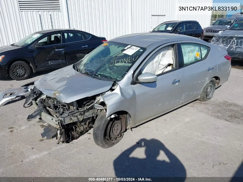 2019 Nissan Versa 1.6 Sv VIN: 3N1CN7AP3KL833190 Lot: 40495377