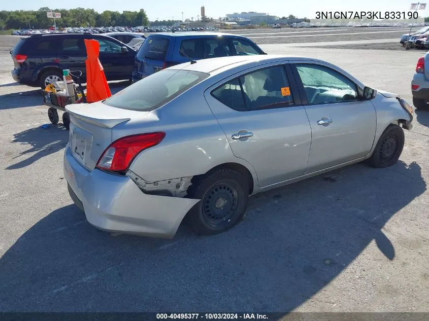 2019 Nissan Versa 1.6 Sv VIN: 3N1CN7AP3KL833190 Lot: 40495377