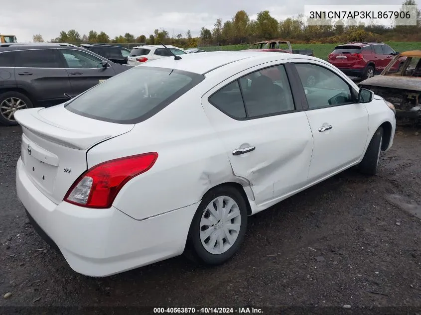 3N1CN7AP3KL867906 2019 Nissan Versa 1.6 Sv