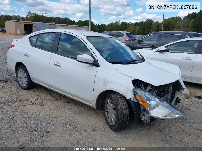 3N1CN7AP2KL867086 2019 Nissan Versa 1.6 Sv