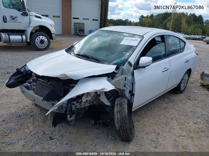 2019 Nissan Versa 1.6 Sv VIN: 3N1CN7AP2KL867086 Lot: 40619439