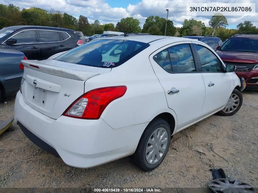 2019 Nissan Versa 1.6 Sv VIN: 3N1CN7AP2KL867086 Lot: 40619439