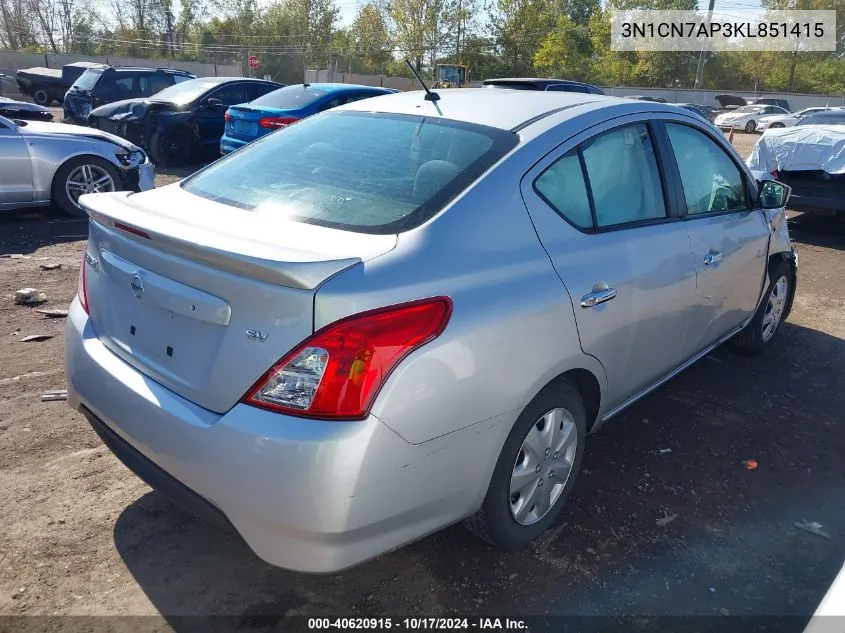 2019 Nissan Versa 1.6 Sv VIN: 3N1CN7AP3KL851415 Lot: 40620915