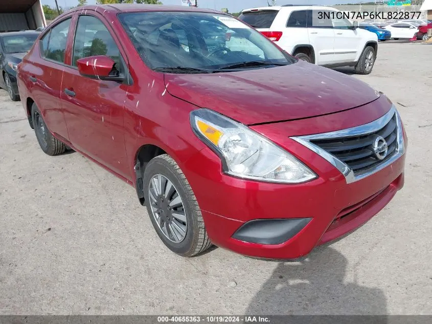 2019 Nissan Versa 1.6 S+ VIN: 3N1CN7AP6KL822877 Lot: 40655363