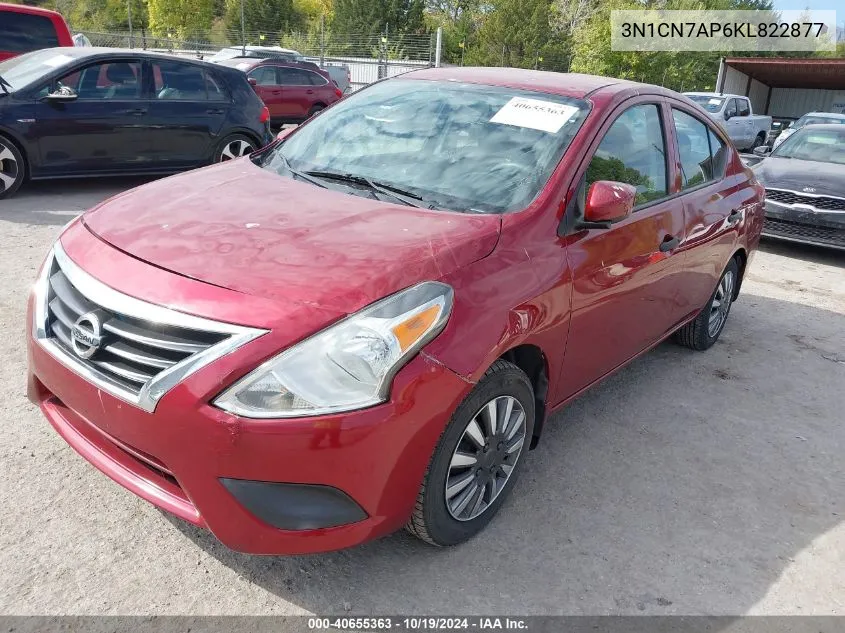 2019 Nissan Versa 1.6 S+ VIN: 3N1CN7AP6KL822877 Lot: 40655363