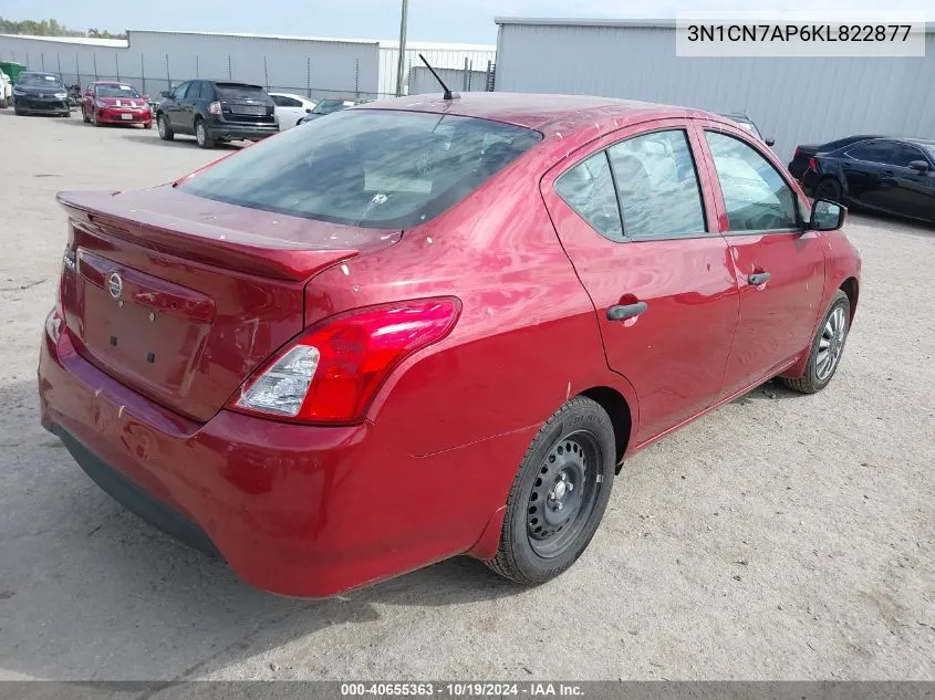 2019 Nissan Versa 1.6 S+ VIN: 3N1CN7AP6KL822877 Lot: 40655363