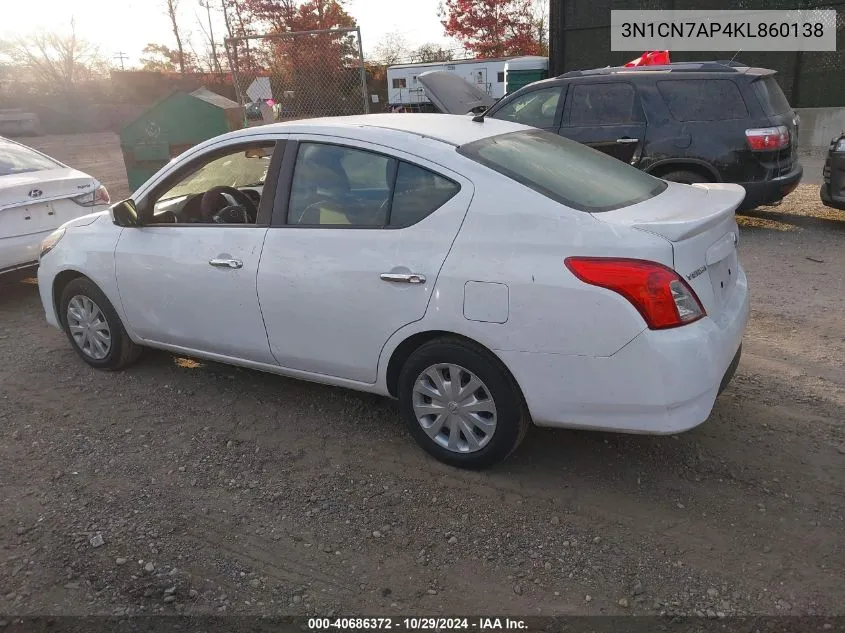 2019 Nissan Versa 1.6 Sv VIN: 3N1CN7AP4KL860138 Lot: 40686372