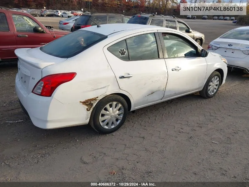 2019 Nissan Versa 1.6 Sv VIN: 3N1CN7AP4KL860138 Lot: 40686372