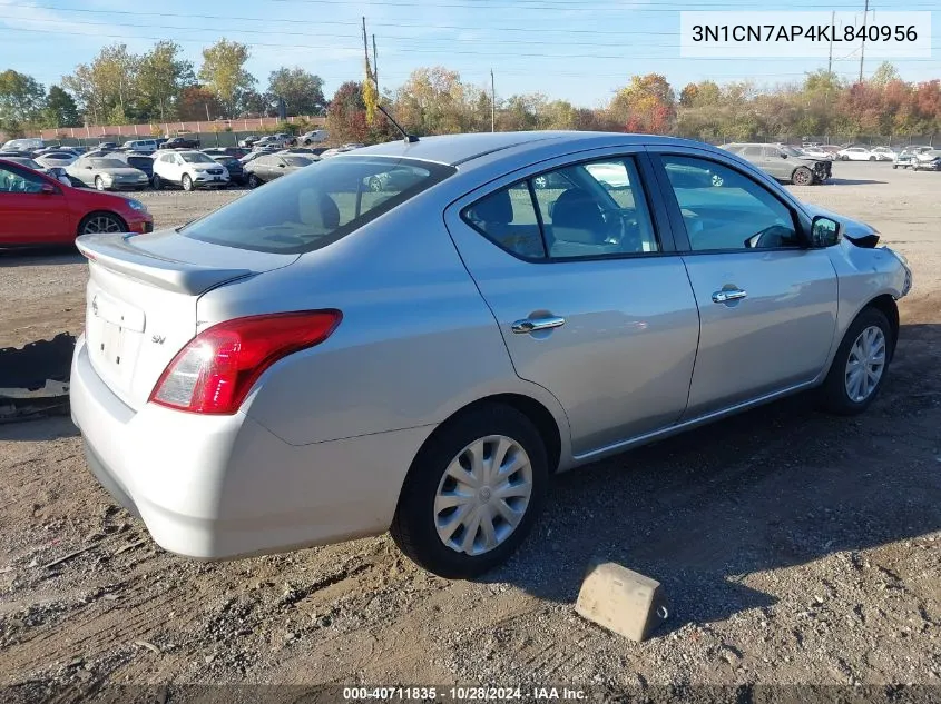 2019 Nissan Versa 1.6 Sv VIN: 3N1CN7AP4KL840956 Lot: 40711835