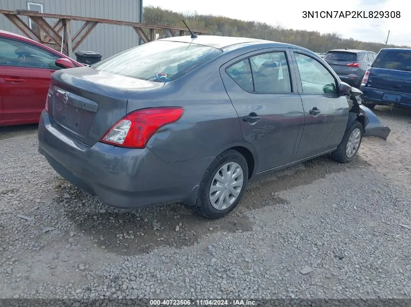 2019 Nissan Versa 1.6 S VIN: 3N1CN7AP2KL829308 Lot: 40723506