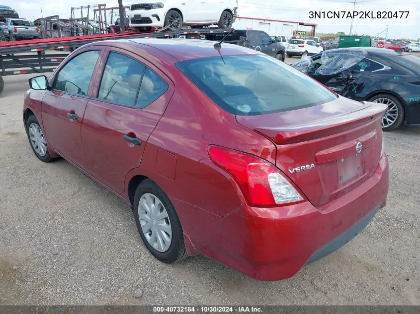 2019 Nissan Versa 1.6 S+ VIN: 3N1CN7AP2KL820477 Lot: 40732184