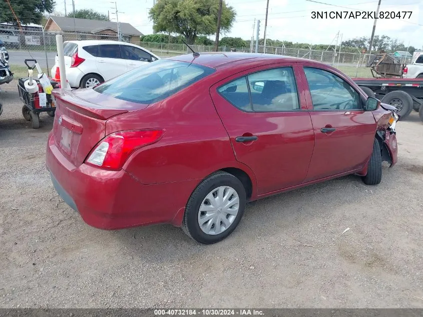 2019 Nissan Versa 1.6 S+ VIN: 3N1CN7AP2KL820477 Lot: 40732184