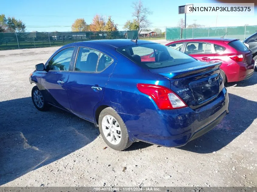 2019 Nissan Versa 1.6 Sv VIN: 3N1CN7AP3KL835375 Lot: 40753060