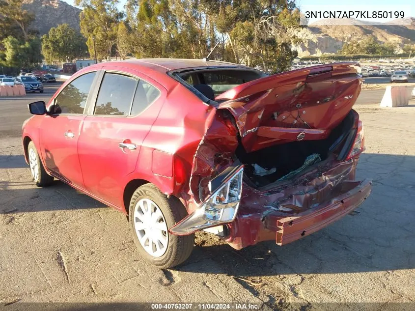 3N1CN7AP7KL850199 2019 Nissan Versa 1.6 Sv