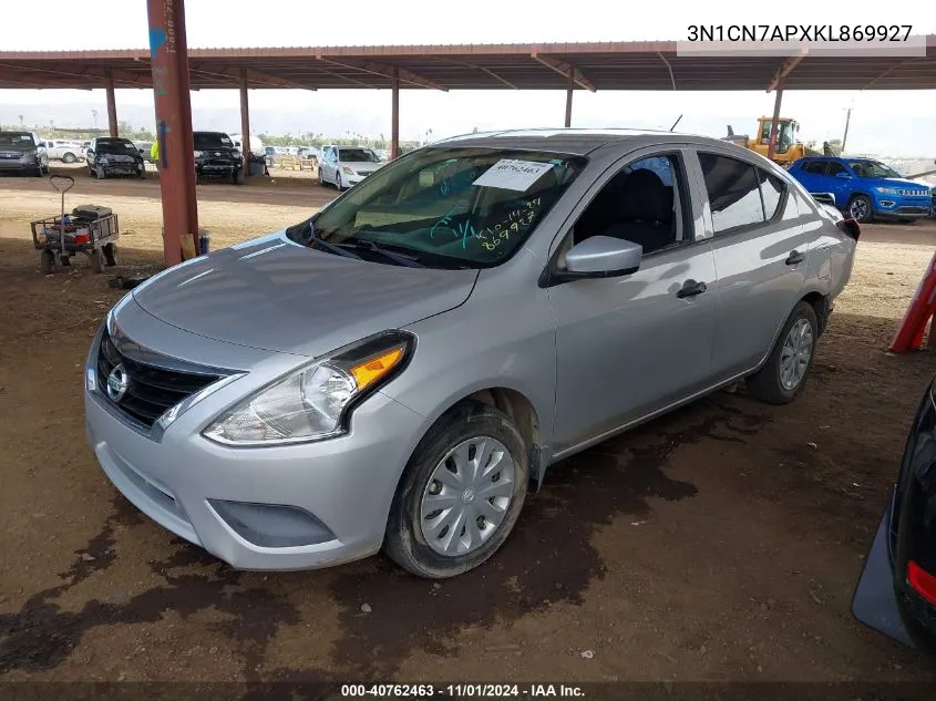 2019 Nissan Versa 1.6 S+ VIN: 3N1CN7APXKL869927 Lot: 40762463