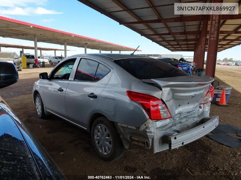 2019 Nissan Versa 1.6 S+ VIN: 3N1CN7APXKL869927 Lot: 40762463