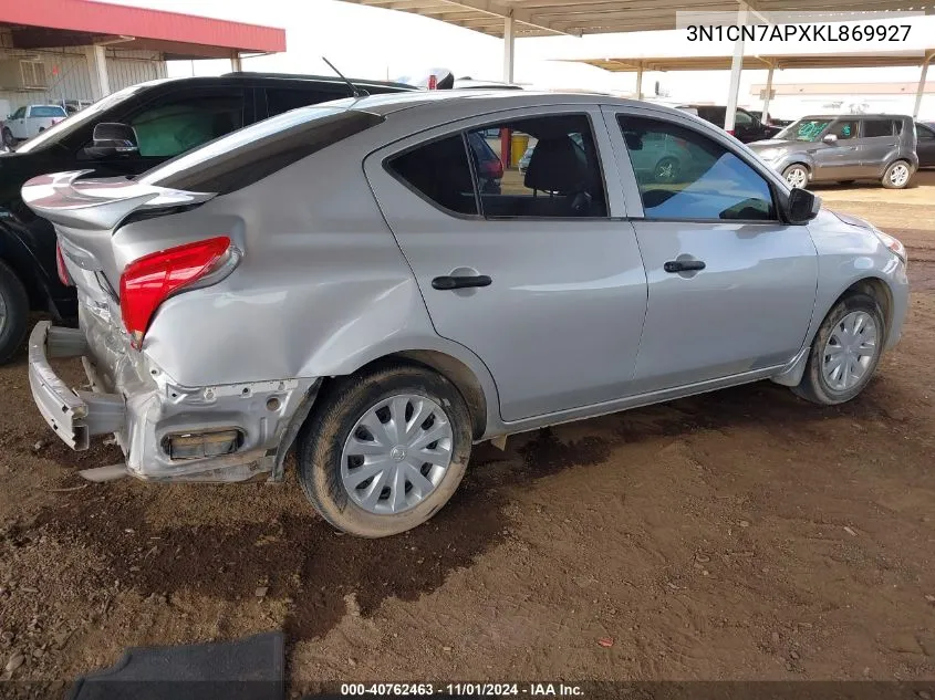 2019 Nissan Versa 1.6 S+ VIN: 3N1CN7APXKL869927 Lot: 40762463