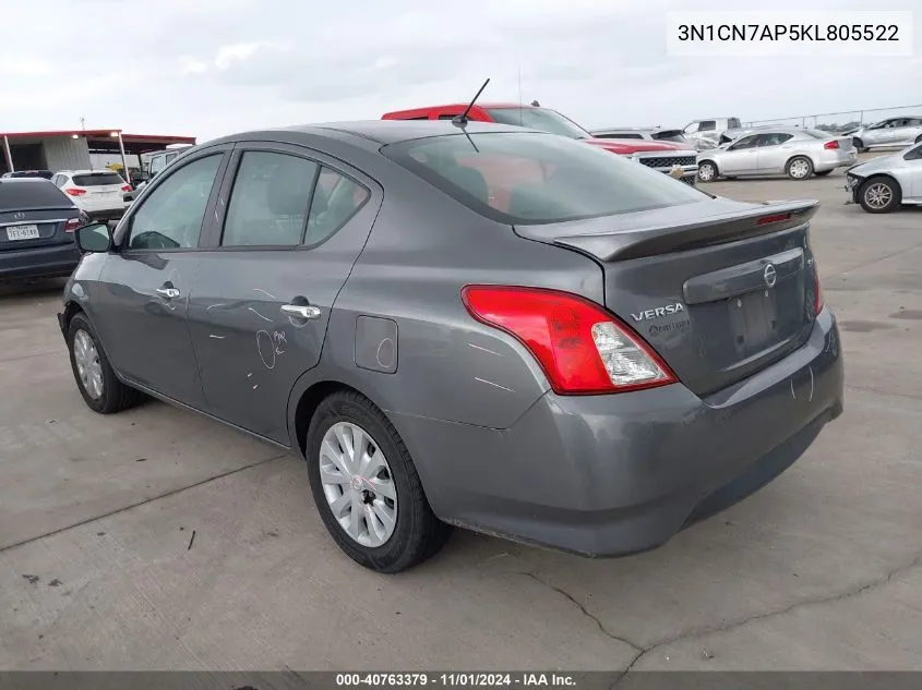 3N1CN7AP5KL805522 2019 Nissan Versa 1.6 Sv