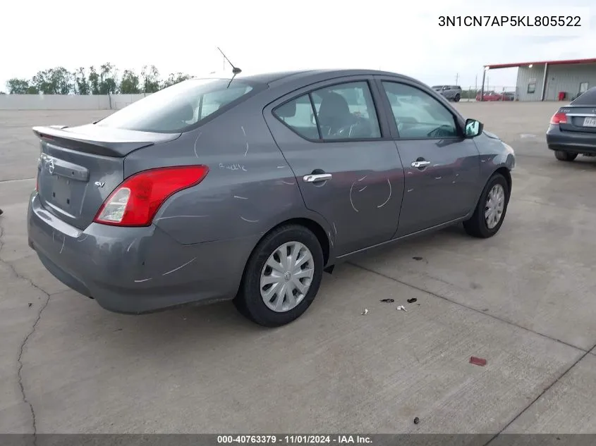 3N1CN7AP5KL805522 2019 Nissan Versa 1.6 Sv