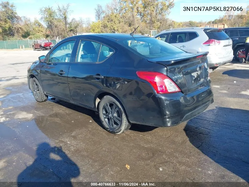 2019 Nissan Versa 1.6 S+ VIN: 3N1CN7AP5KL827066 Lot: 40766633