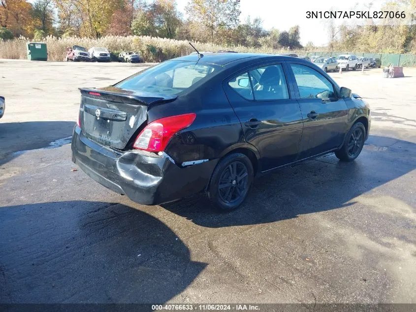 2019 Nissan Versa 1.6 S+ VIN: 3N1CN7AP5KL827066 Lot: 40766633