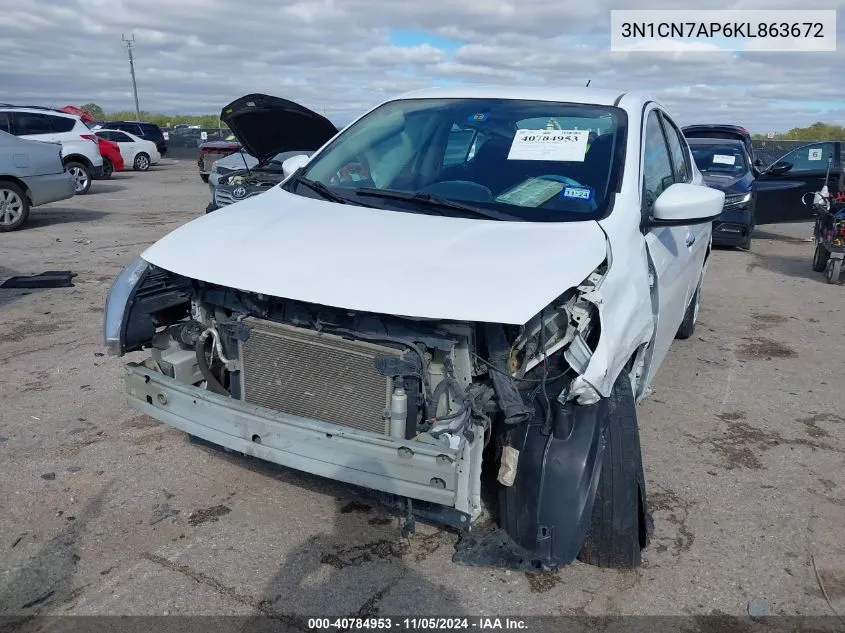 2019 Nissan Versa 1.6 Sv VIN: 3N1CN7AP6KL863672 Lot: 40784953