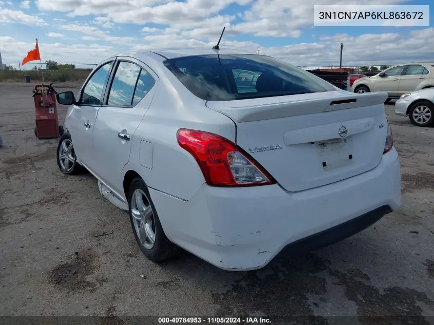 2019 Nissan Versa 1.6 Sv VIN: 3N1CN7AP6KL863672 Lot: 40784953