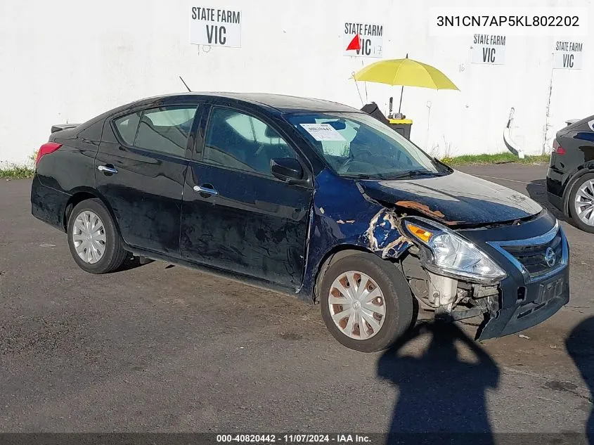 2019 Nissan Versa 1.6 Sv VIN: 3N1CN7AP5KL802202 Lot: 40820442