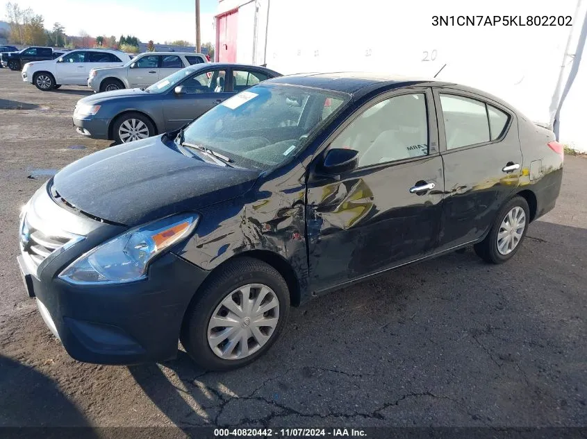 2019 Nissan Versa 1.6 Sv VIN: 3N1CN7AP5KL802202 Lot: 40820442