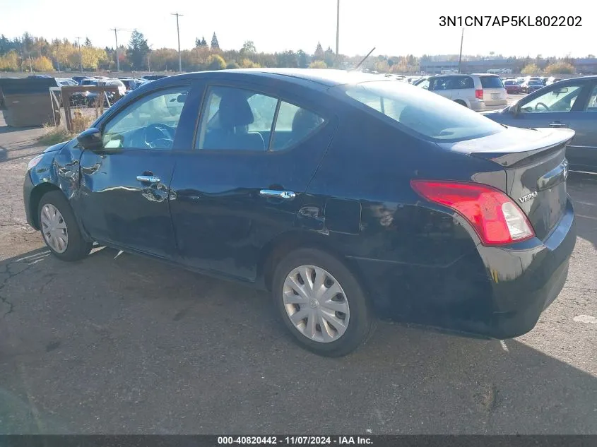 2019 Nissan Versa 1.6 Sv VIN: 3N1CN7AP5KL802202 Lot: 40820442