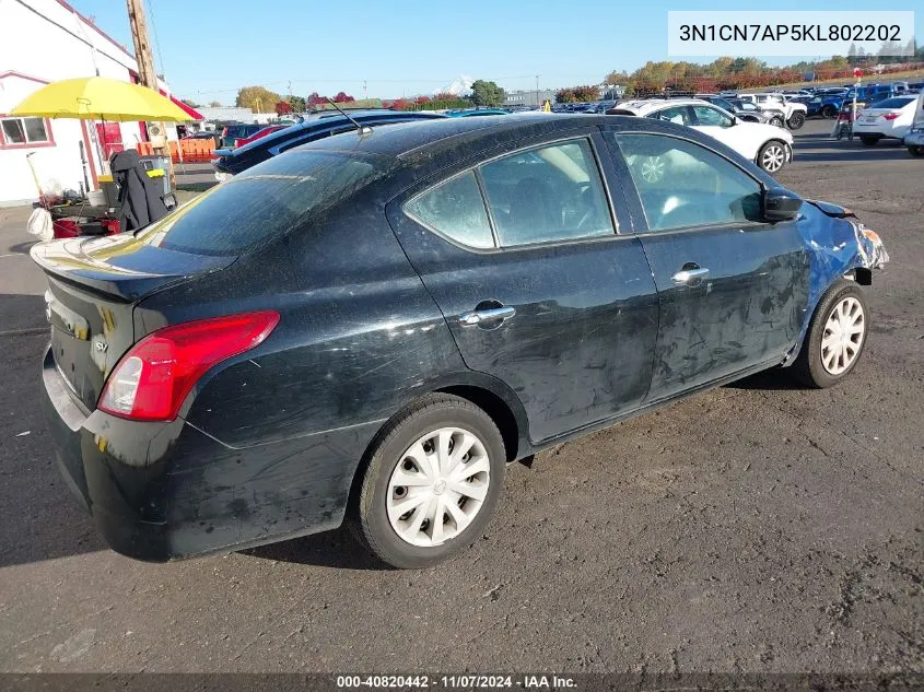 2019 Nissan Versa 1.6 Sv VIN: 3N1CN7AP5KL802202 Lot: 40820442