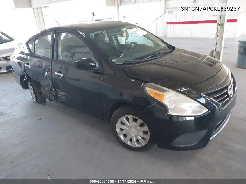 2019 Nissan Versa 1.6 Sv VIN: 3N1CN7AP0KL839237 Lot: 40831700